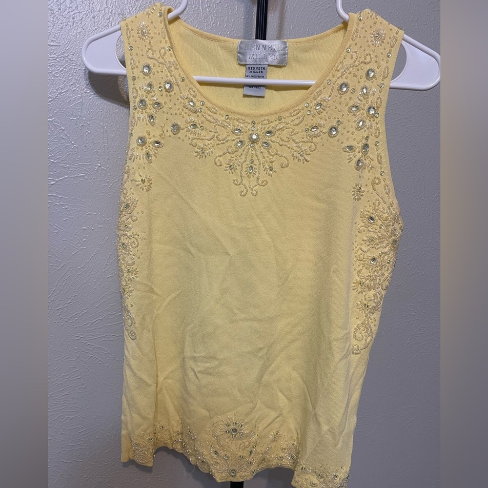 Yellow Embellished Tank Top